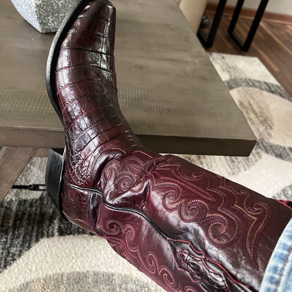 Lucchese Black Cherry Ultra Caiman Belly 7 Toe Exotic Cowboy Boots CL811273